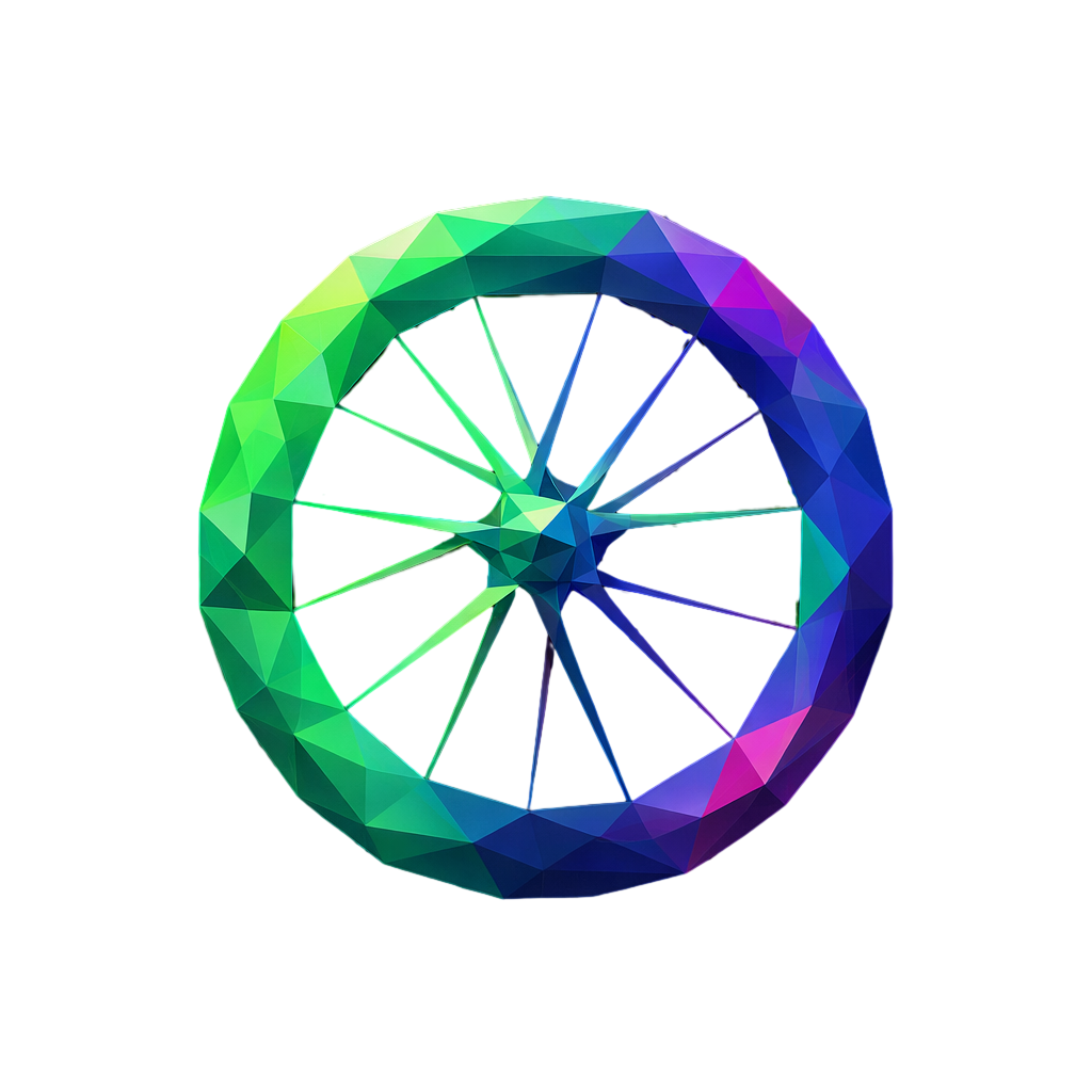 Polygonal bicycle wheel - faceted triangular shapes in mint, forest and ocean colors