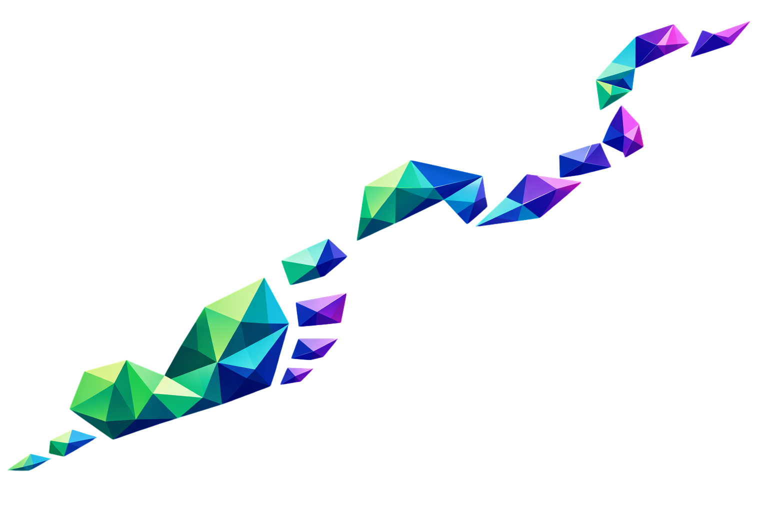 Polygonal walking trail - faceted triangular shapes in mint, forest and ocean colors